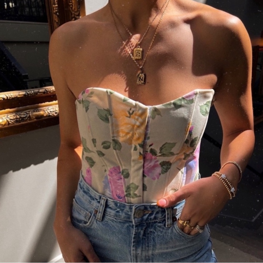 ZARA WOMAN NWT SS22 ONLY ONE FLORAL CORSET TOP Small 3400/459